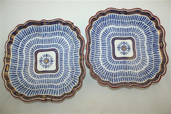 Three Worcester The Music Pattern dessert dishes, Flight period, largest 30cm